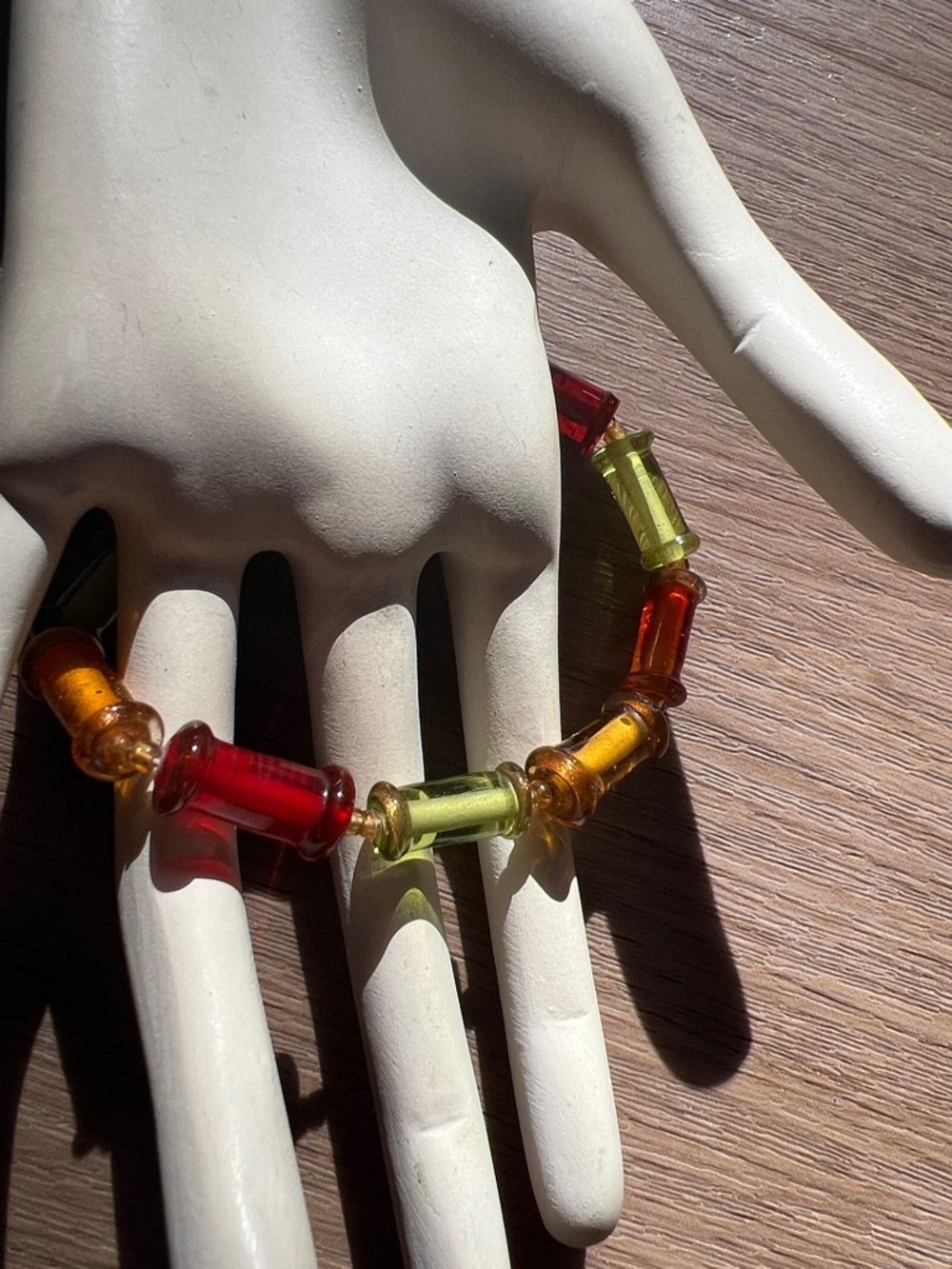 Multicolor Glass Bead Tube Bracelet - Red, Amber, Lime